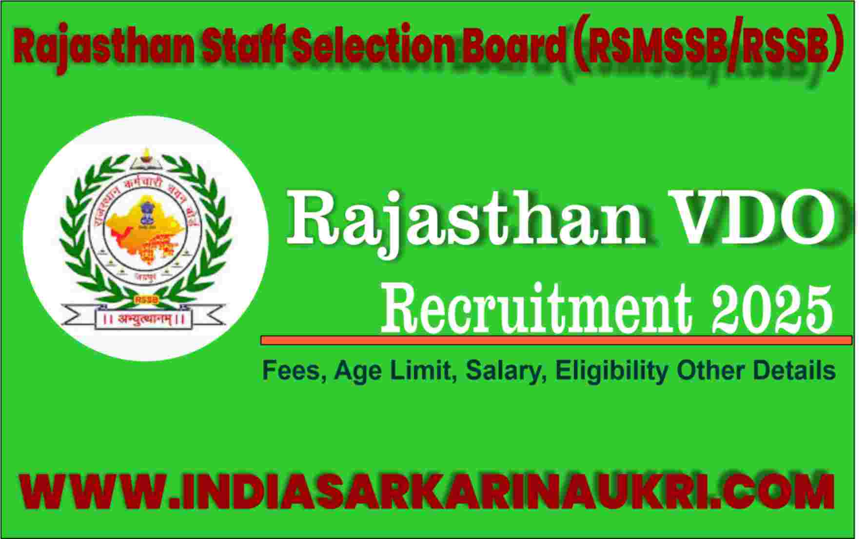 Rajasthan RSSB VDO Recruitment 2025: Apply Online for Gram Vikas Adhikari 850 Posts